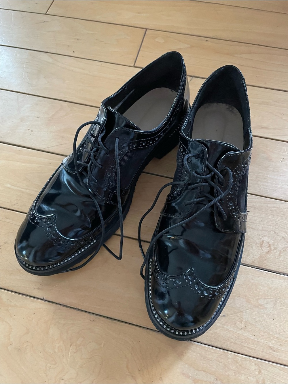 Women’s Black Patent Brogue Lace-Up Shoes